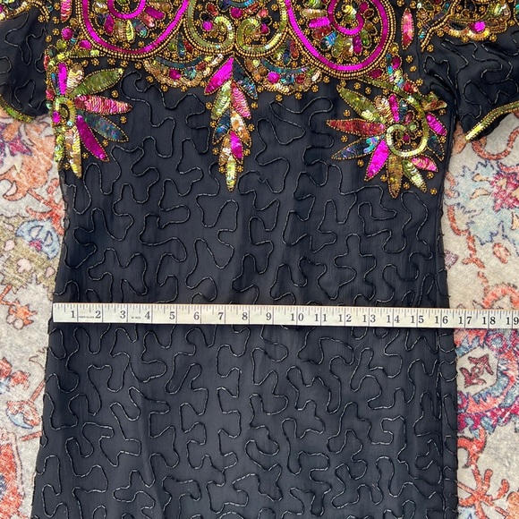 Vintage 80s Lawrence Kazar Embellished multicolor Sequin Cocktail Dress size PL - Picture 13 of 17